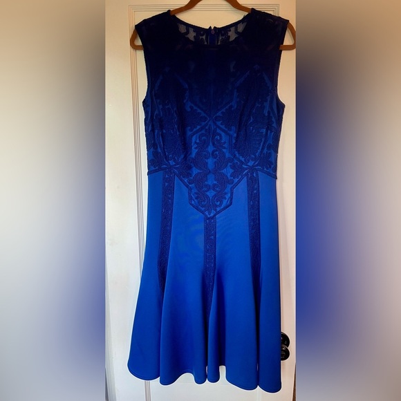 Tadashi Shoji Blue Lace A Line Fit and Flare Dress Size 10 - Picture 2 of 7